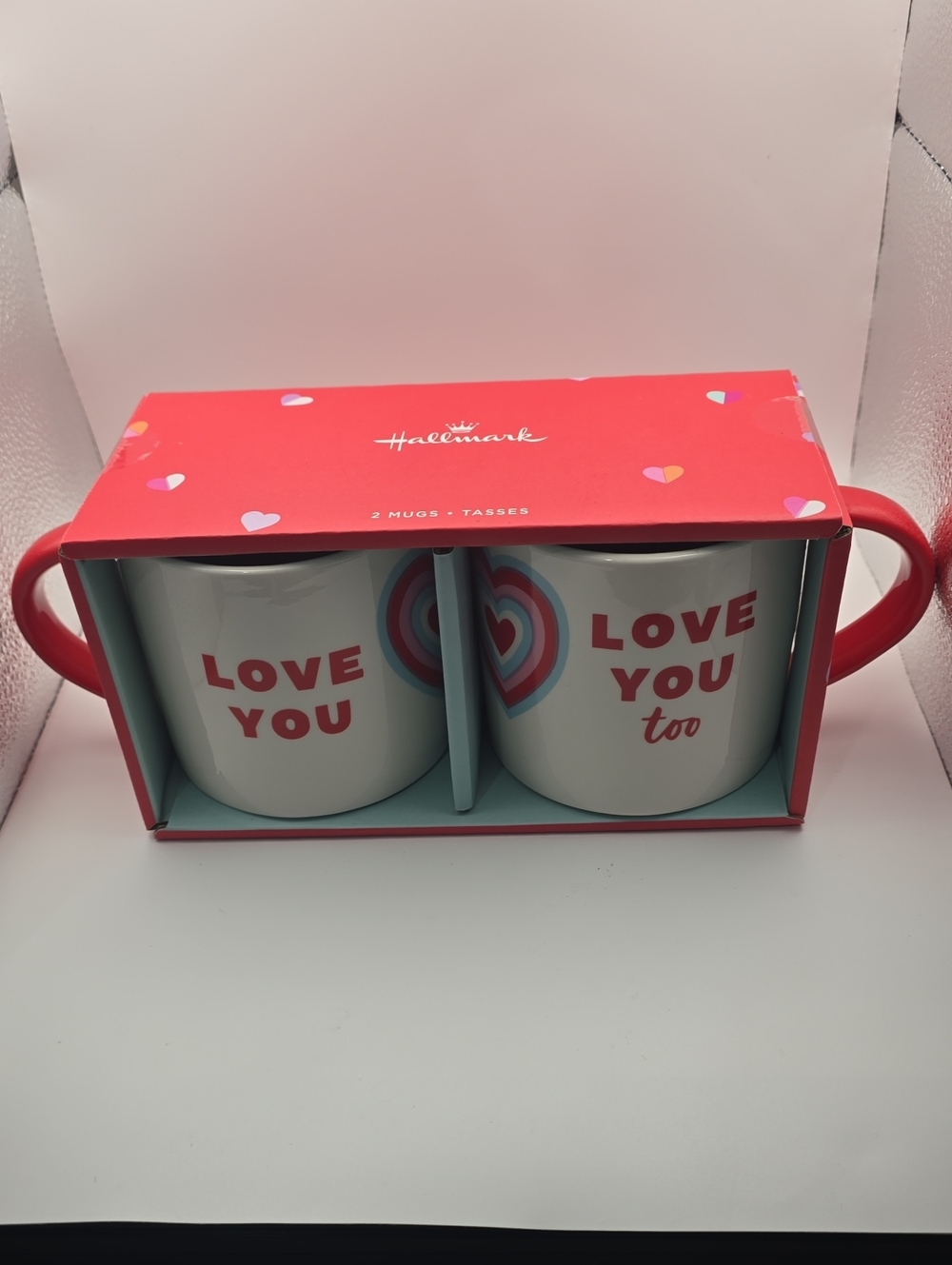 Hallmark White Mugs with Red Handles and Heart Accent - 2 Pack